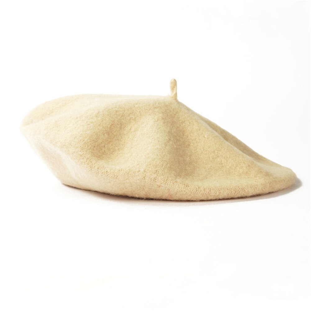 Vintage Winter Warm Wol Vlakte Baret Voor Vrouwen Meisjes Kunstenaar Casual Solid Black Red Beanie Caps Boinas para Mujer: beige