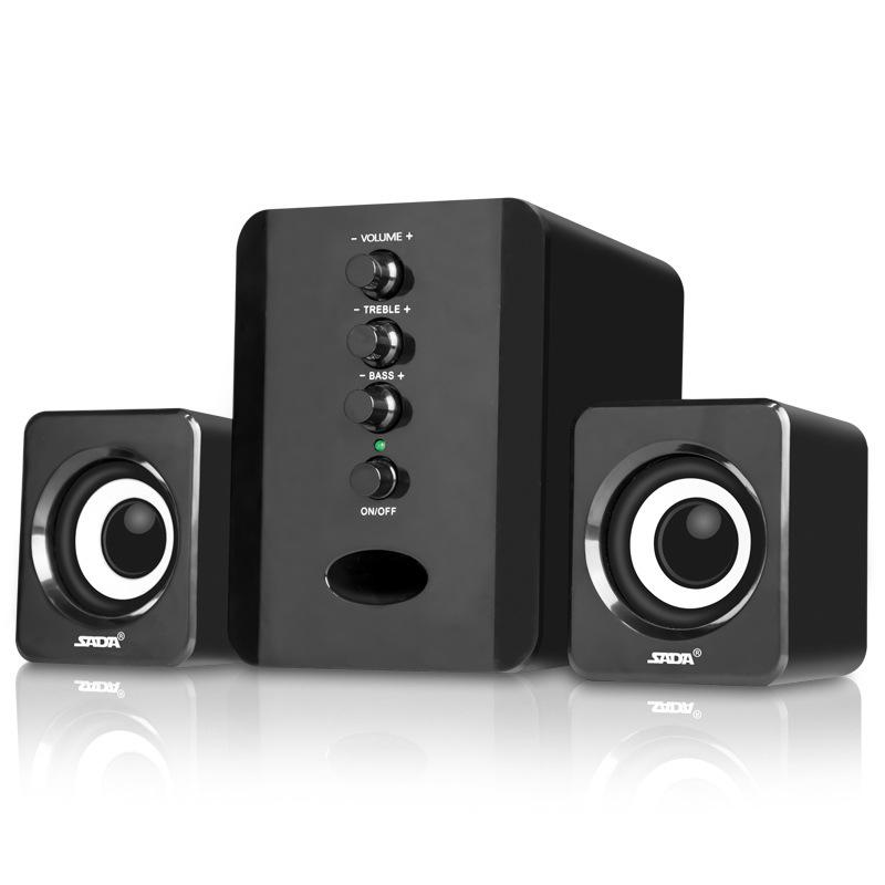 Sada  d202 täysi valikoima 3d stereo subwoofer 2.1 pieni pc kaiutin kannettava basso musiikki dj usb tietokoneen kaiuttimet kannettavalle puhelimelle tv: Musta