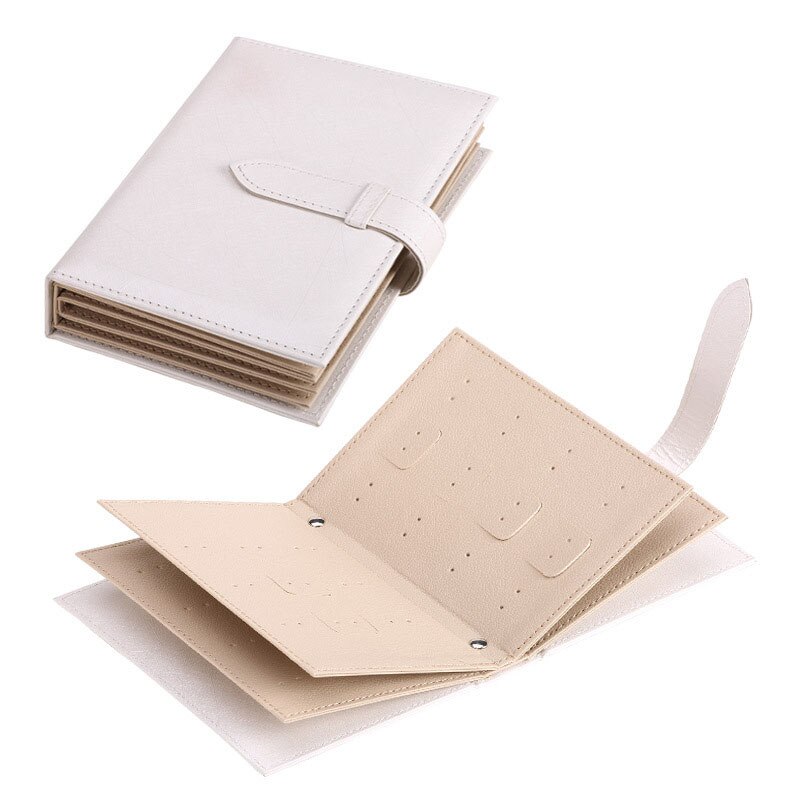 Øreringe smykker opbevaringsboks beslag øreringe arrangør display stativ bærbar smykkepose foldbar bogform læder: Hvid