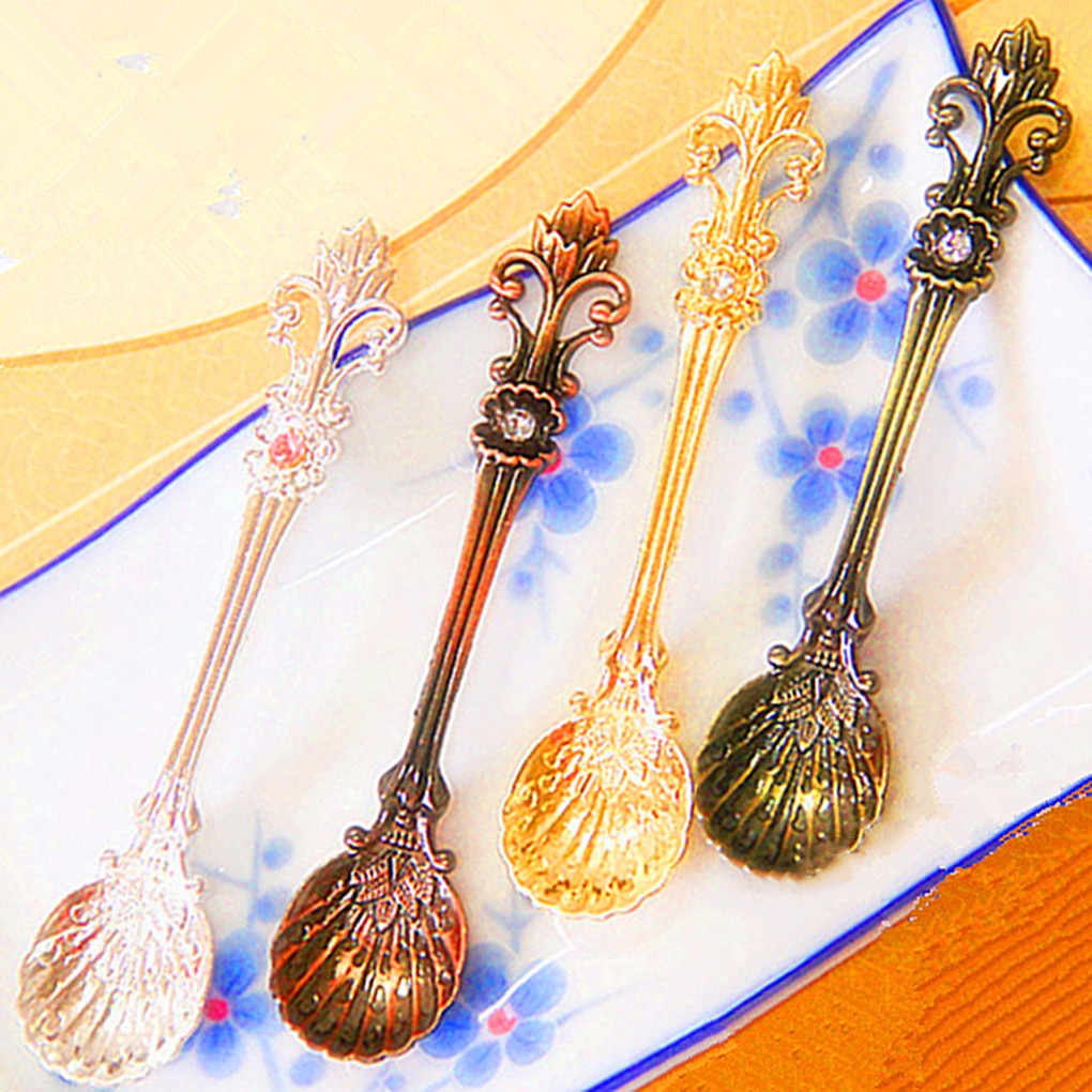 Vintage royal style Palace Carved Coffee Drink Condiment Spoon Tea Ice Cream balls milk Scoop