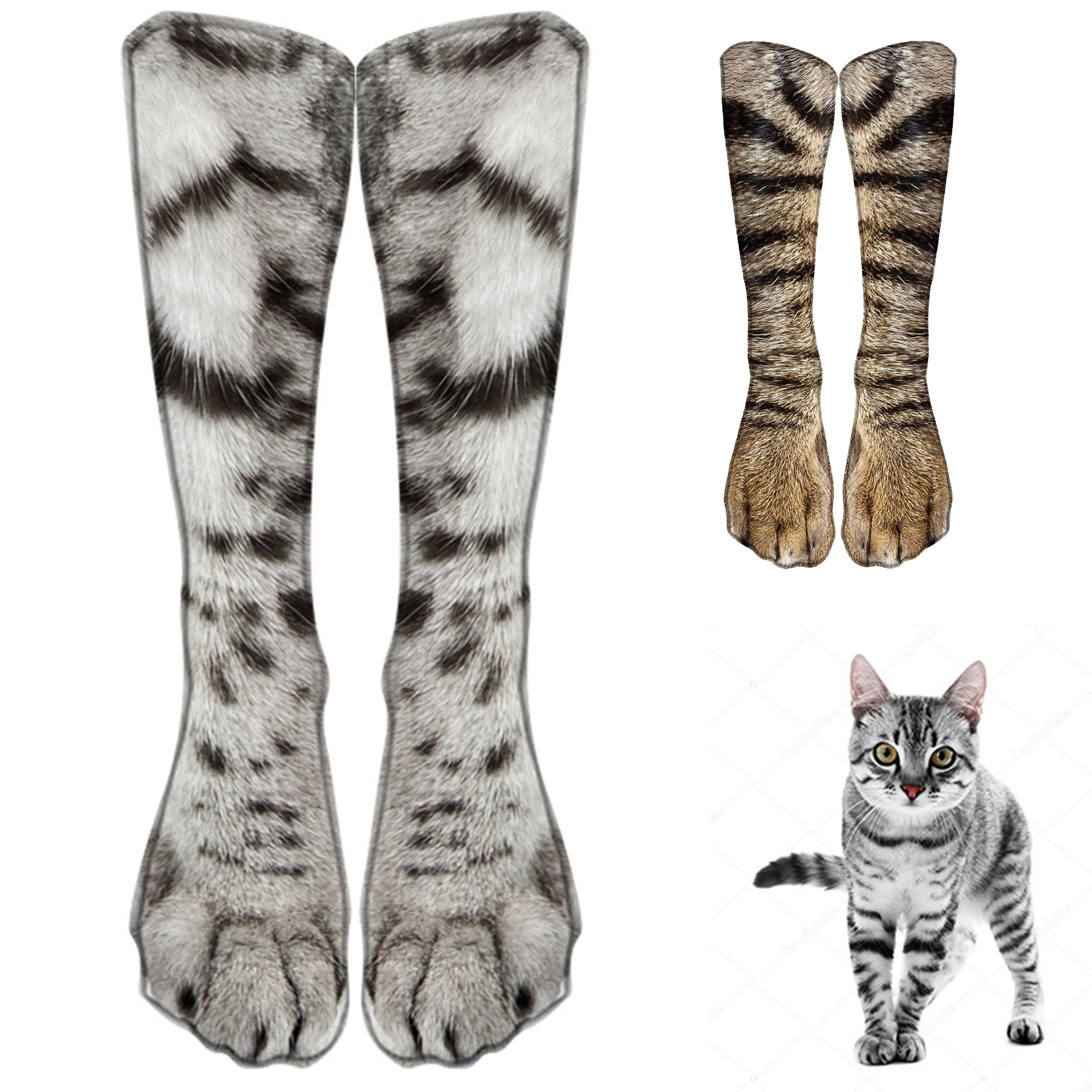 Bomuld sjove sokker kvinder kawaii print animal paw søde sokker 3d print hund kat pote afslappet glad høj ankel mænd sokker