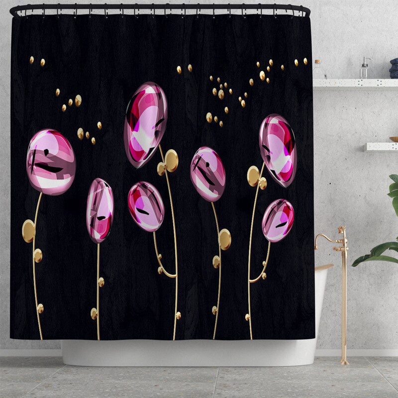 Floral Bathroom Carpet Shower Room Toilet Floor Mat Toilet Seat Cover Mat Bathroom Non-Slip Carpet Mat Set with Shower Curtain: Shower Curtain-730