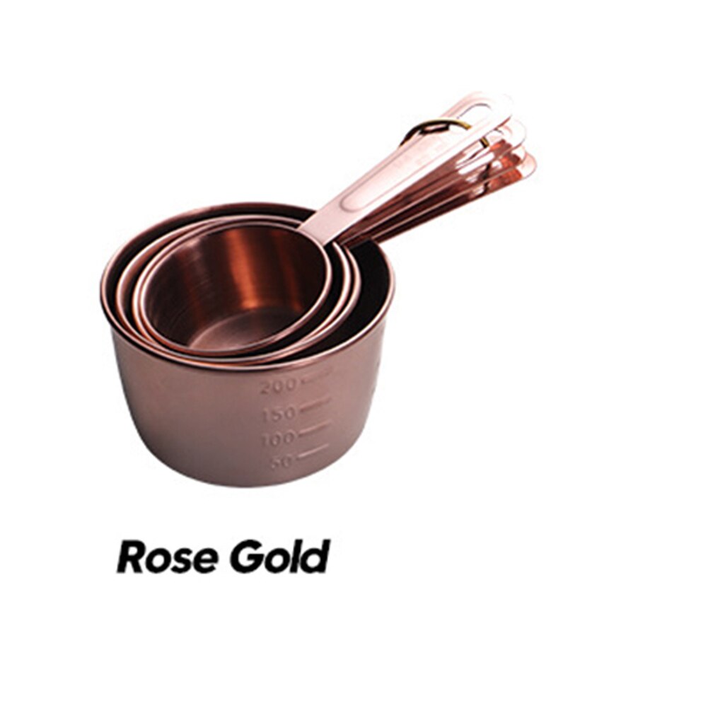 Full rostfritt stål mätkopp sked kök bakning matlagning verktyg set rosa guld skedar kök levererar mesuring koppar: B