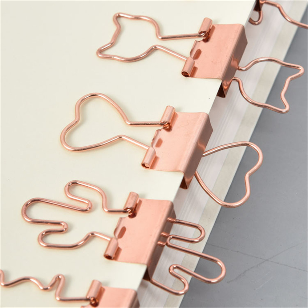 10pcs Cute Binder Clips Cat Hollow Out Cactus Penguin Shape Metal Binder Clamp Bookmark Kawaii Stationery School Office Supplies