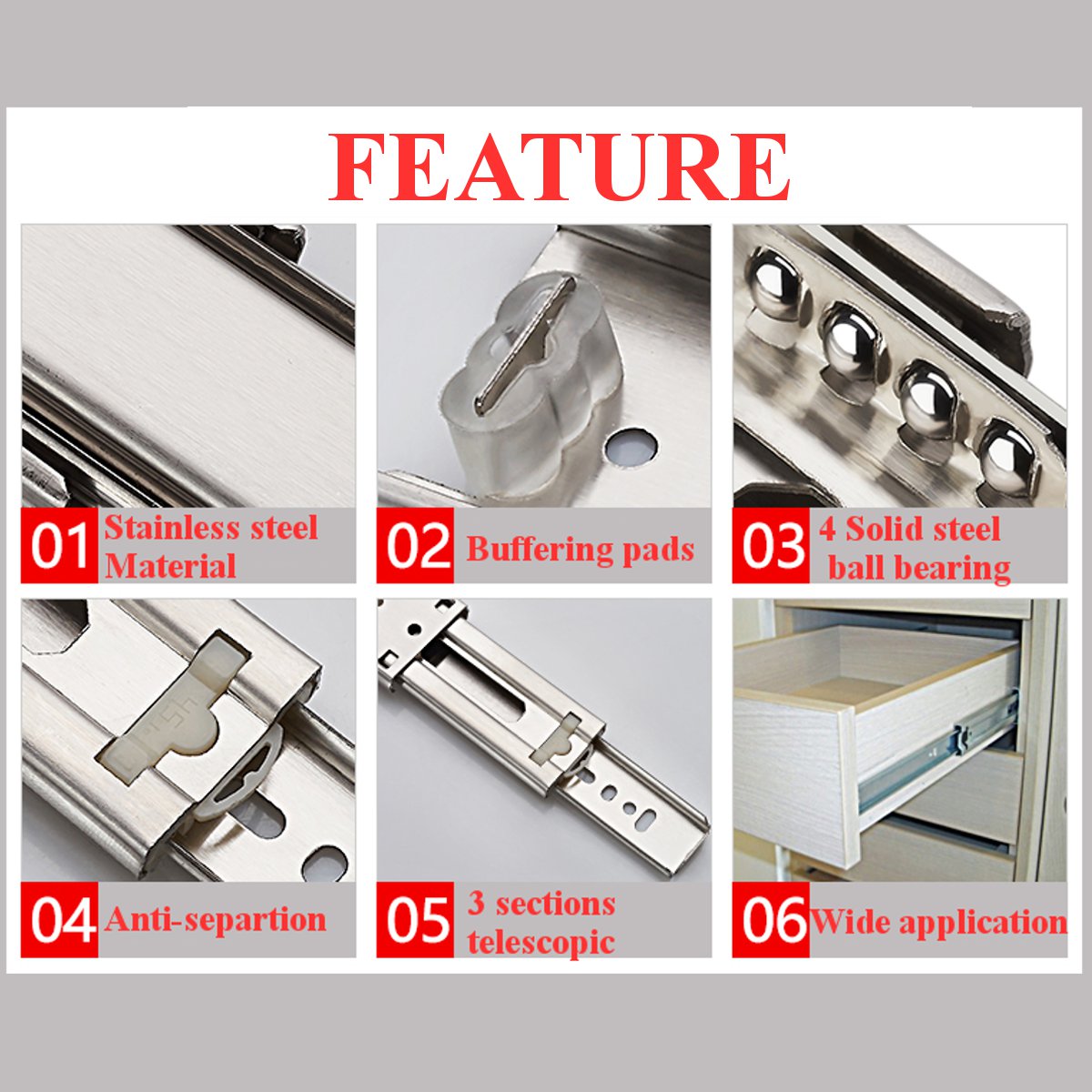 1Pair Drawer Steel Ball Rail Slide Drawer Slide Ball Guide 3 Section Wide Steel Fold Furniture Hardware Fittings