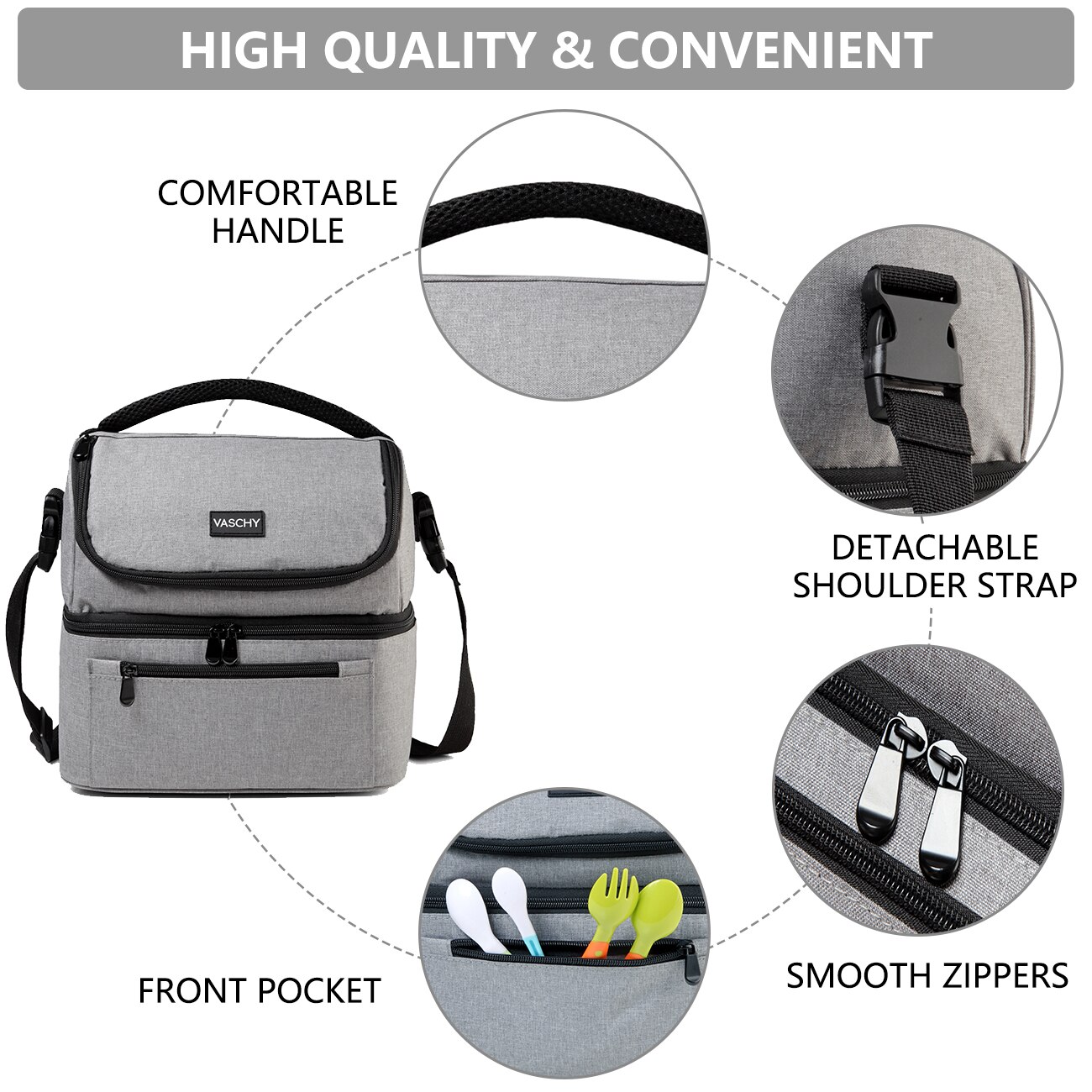 VASCHY-fiambrera aislante para hombre y mujer, bolsa enfriadora a prueba de fugas, con doble compartimento, para el almuerzo, con 14 latas, color gris