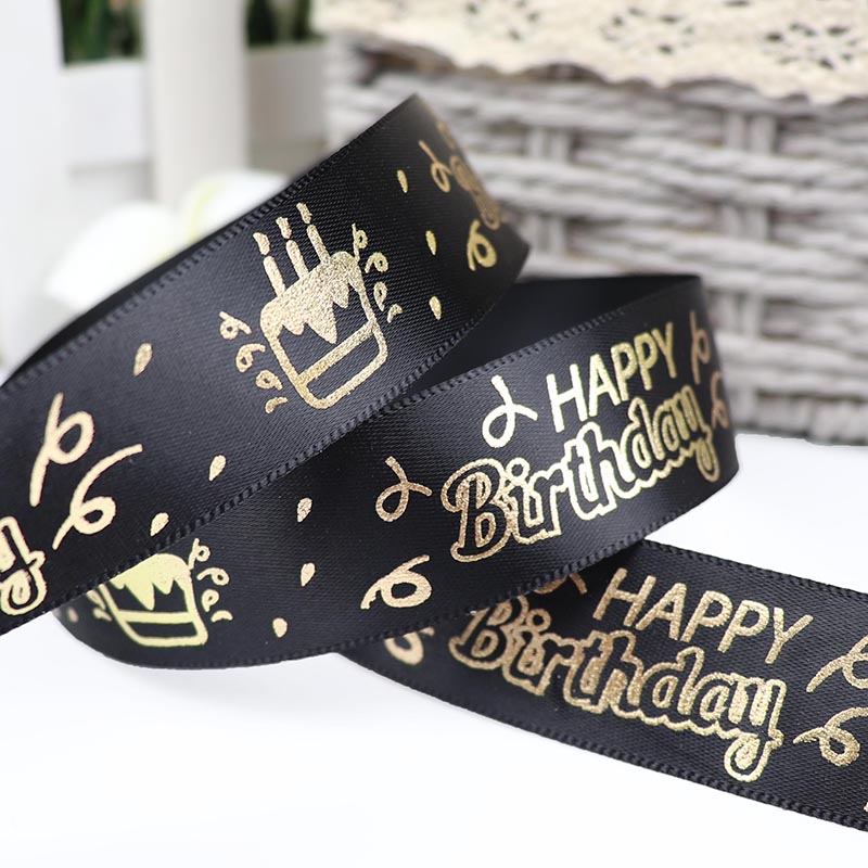 25mm Birthday Ribbon Happy Birthday Printed Satin Ribbon For Birthday Wrapping Birthday Party Decoration Accessories Ribbon