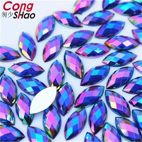 Cong shao 100 stk 7*15mm ab farverige hesteøje flatback akryl rhinestone trim sten og krystaller dekoration tilbehør  wc54: Blå ab