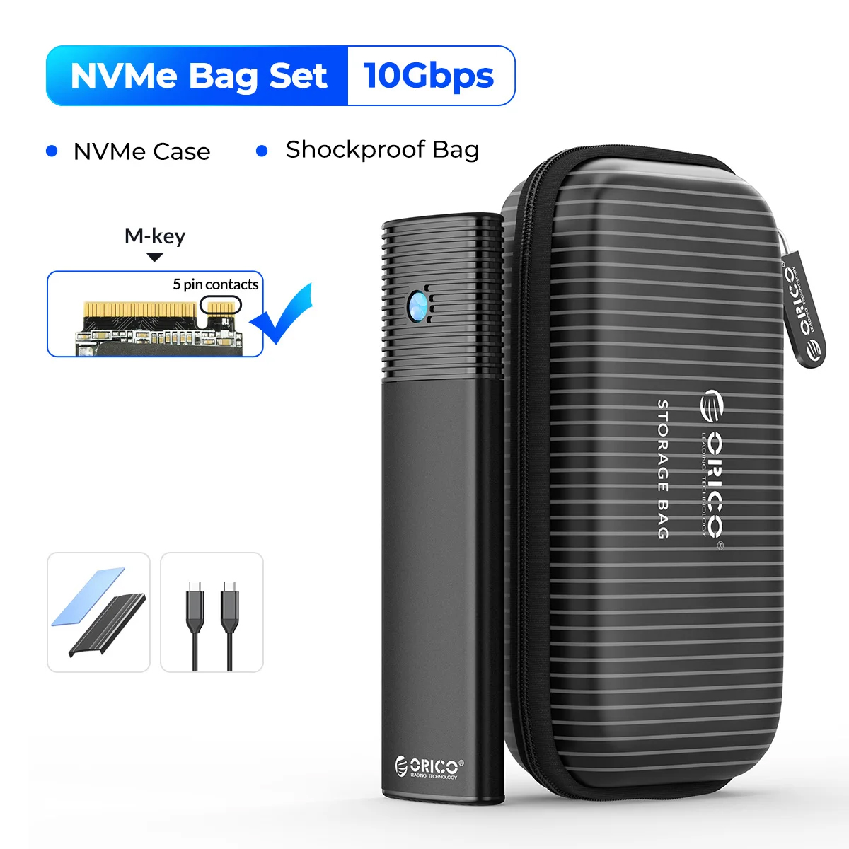 Obudowa ORICO M2 NVMe SSD 10Gbps PCIe M.2 NVMe SATA SSD Przenośna obudowa USB C 3.2Gen2 Bez narzędzi Zewnętrzny adapter z metalowym radiatorem