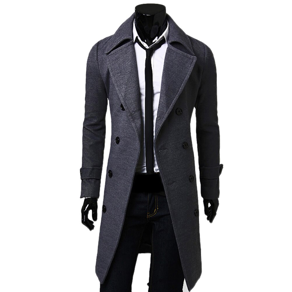 Mode Mannen Wollen Jas Winter Warm Solid Lange Geul Jas Breasted Business Casual Overjas Parka Man Jas Winter
