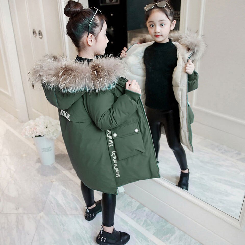 Kinderen Winter Beneden Katoenen Jas Meisje Kleding Kinderkleding Warme Dikke Parka Bontkraag Capuchon lange Jassen 4-12Y