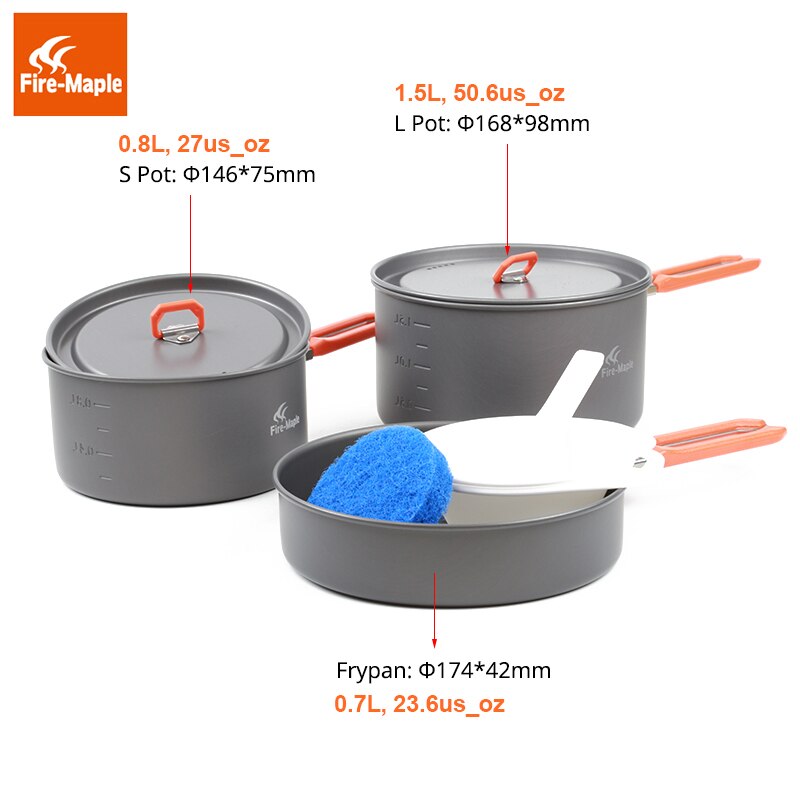 Fire Maple Feest 3 Outdoor Camping Wandelen Cookware Backpacken Koken Picknick Pot Pan Set Opvouwbare Handvat 2 Potten 1 Koekenpan FMC-F3