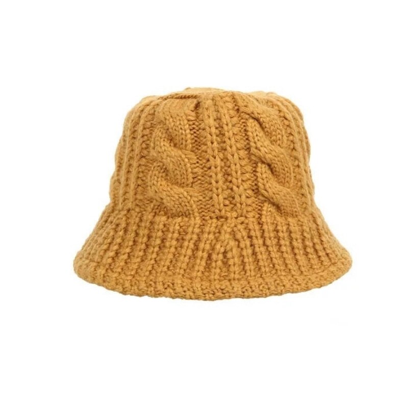 Vrouwen Herfst Winter Muts Warm Visser Hoed Panama Outdoor Hoofddeksels Bob Emmer Hoed Hand Gebreide Wol Hoeden voor Vrouwen: Dark yellow