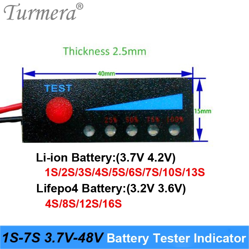 Indicador de capacidade 4.2 v 8.4 v 12 v 16.8 v 18 v 24 v 25 v 36 v 48 v do verificador da bateria de 1 s-13 s para a bateria da chave de fenda e o uso da e-bike turmera