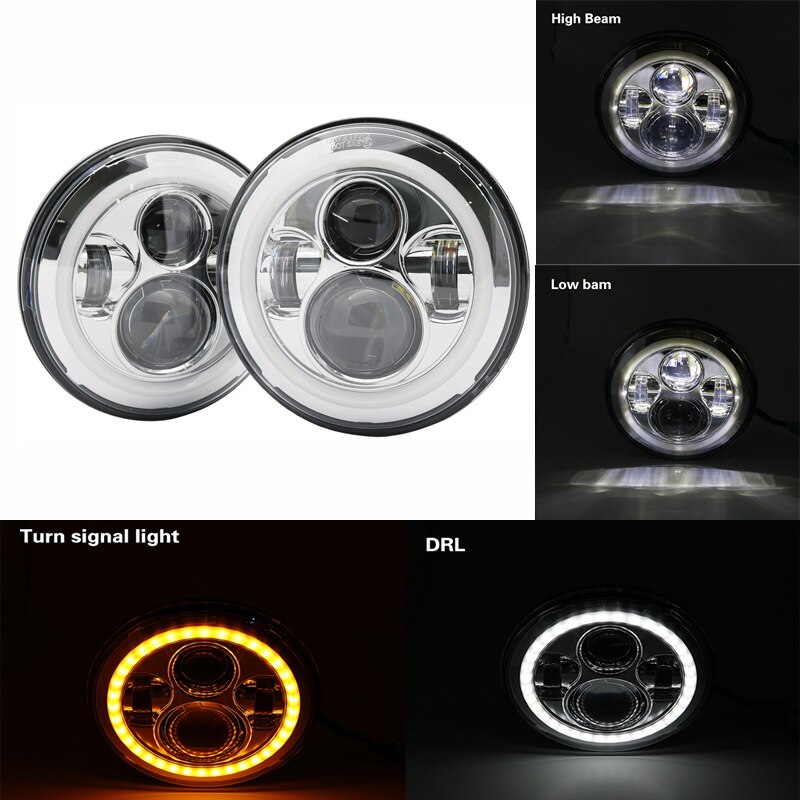 Pour Lada 4x4 urban Niva 7 "LED H4 phare phare avant en métal phares avant garniture de cadre pour LADA NIVA: 40W Halo Chrome