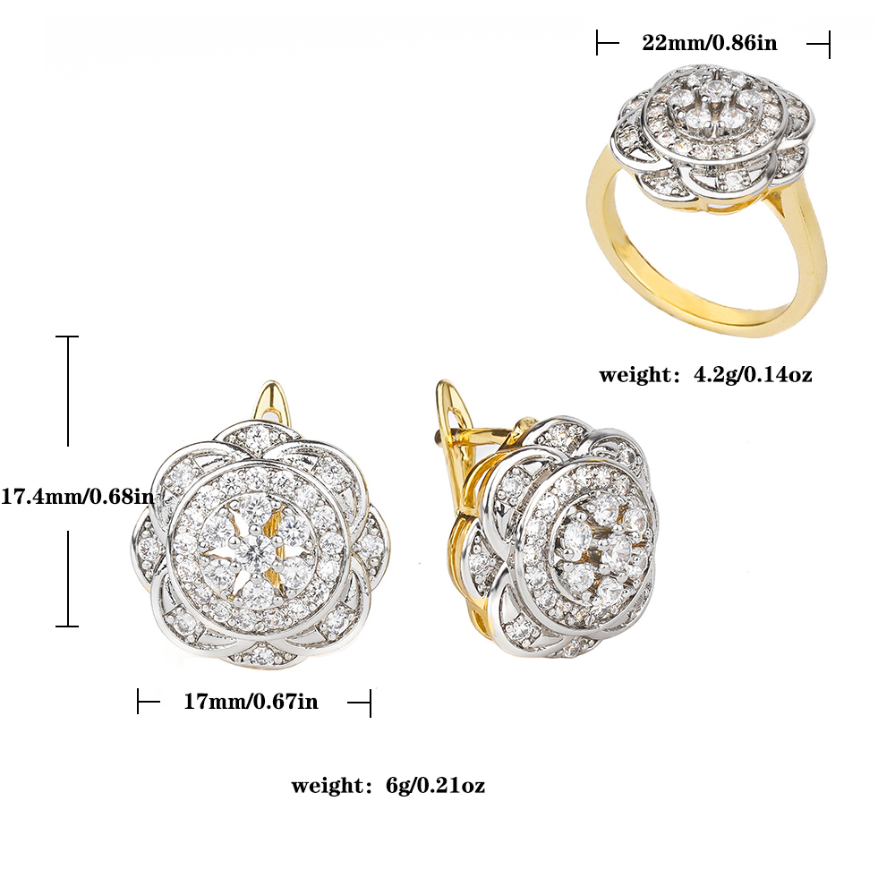 Rose ingelegde vermiculitis set ring oorbellen Koper verkoperd 14K gouden mode-sieraden festival dagelijkse accessoires