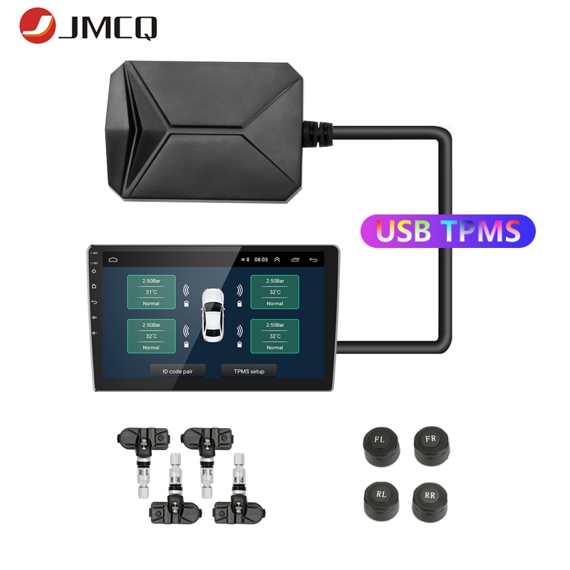 Jmcq Usb Android Tpms Bandenspanningscontrolesysteem Display Voor Android Auto Dvd Radio Multimedia Speler Met 4 Sensoren