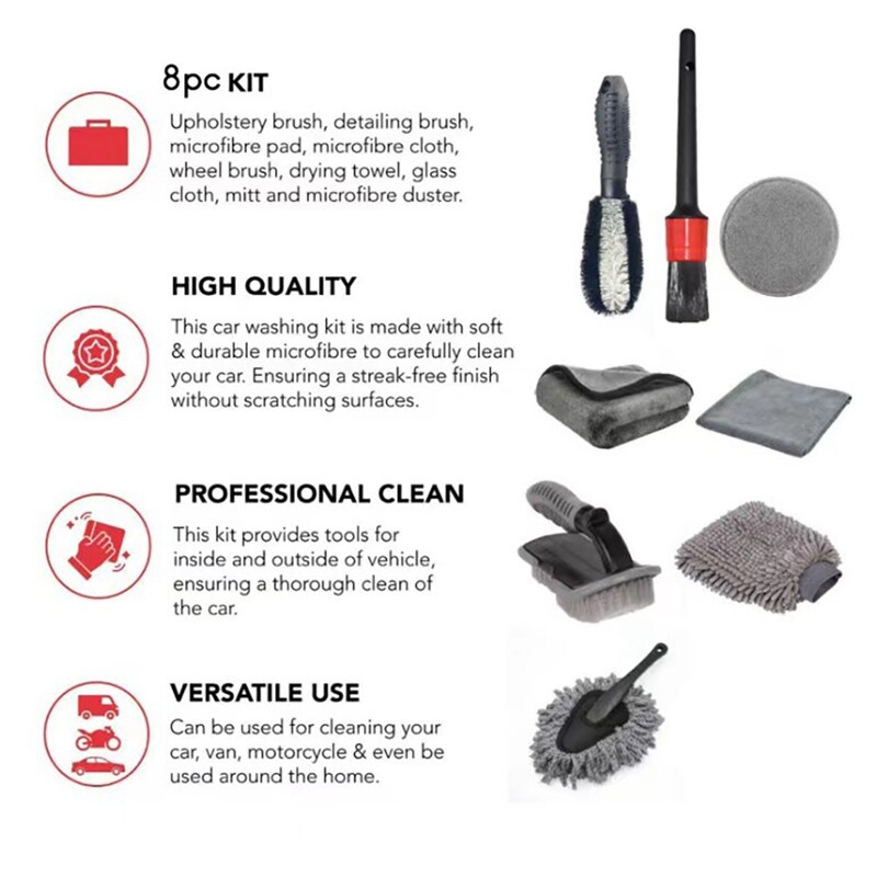 Car Detailing Kit Auto Cleaning Supplies Car Wash Kit Car Wash Set Car Interior Cleaning Kit Car Cleaning Tools 8PCS