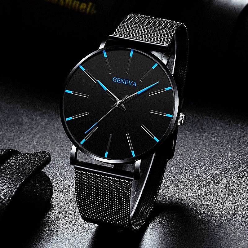Ultra Thin Watch Men Business Blue Dial Watch Quartz Stainless Steel Strap Band Simple WristWatch Male Clock