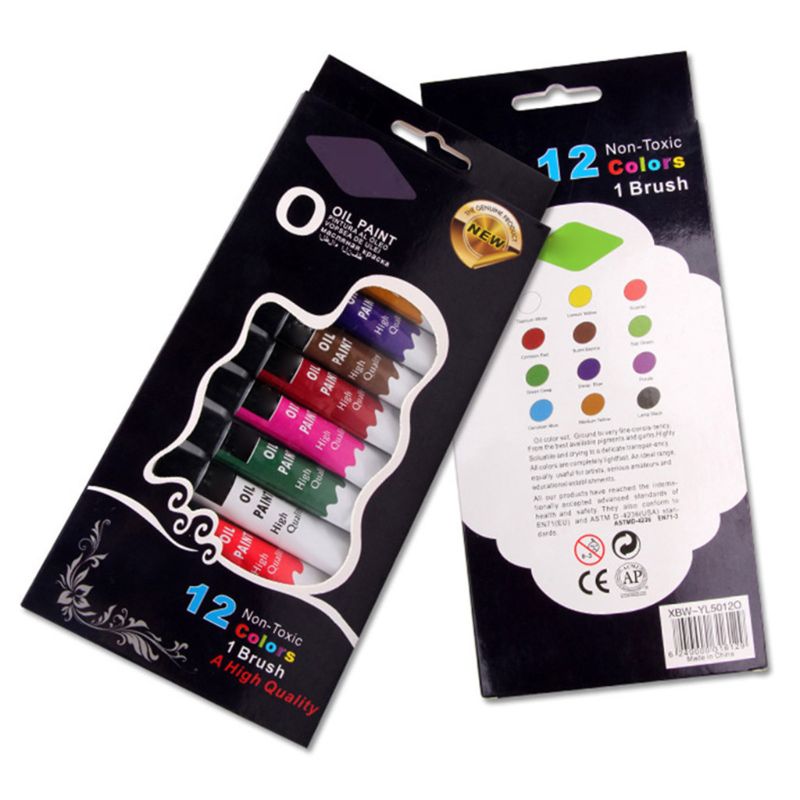 12 tubos do pigmento 12ml do desenho da pintura a óleo das cores com fontes da arte da escova