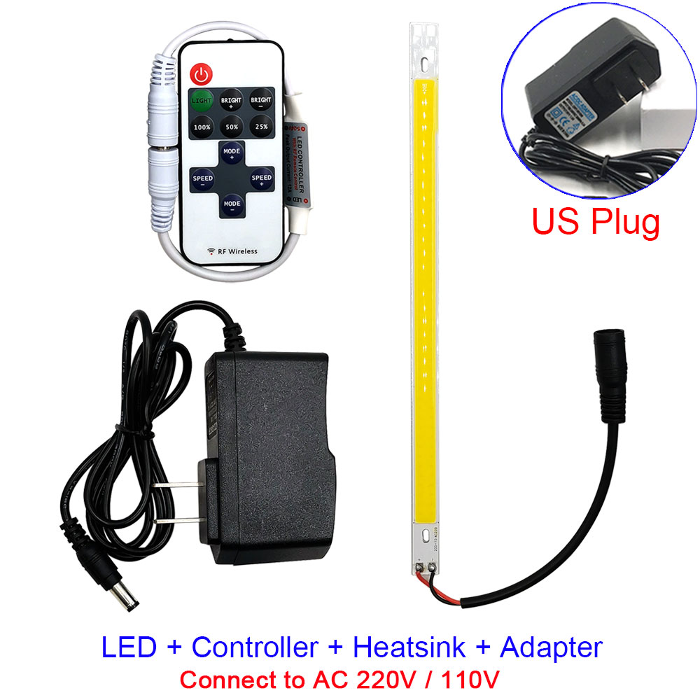 Fjernstyrt led-barlys, dimbar cob led-lampe, 200mm cob-stripe med dimmer, 12v 220v 10v led-belysning for diy-dekor, bilpærer
