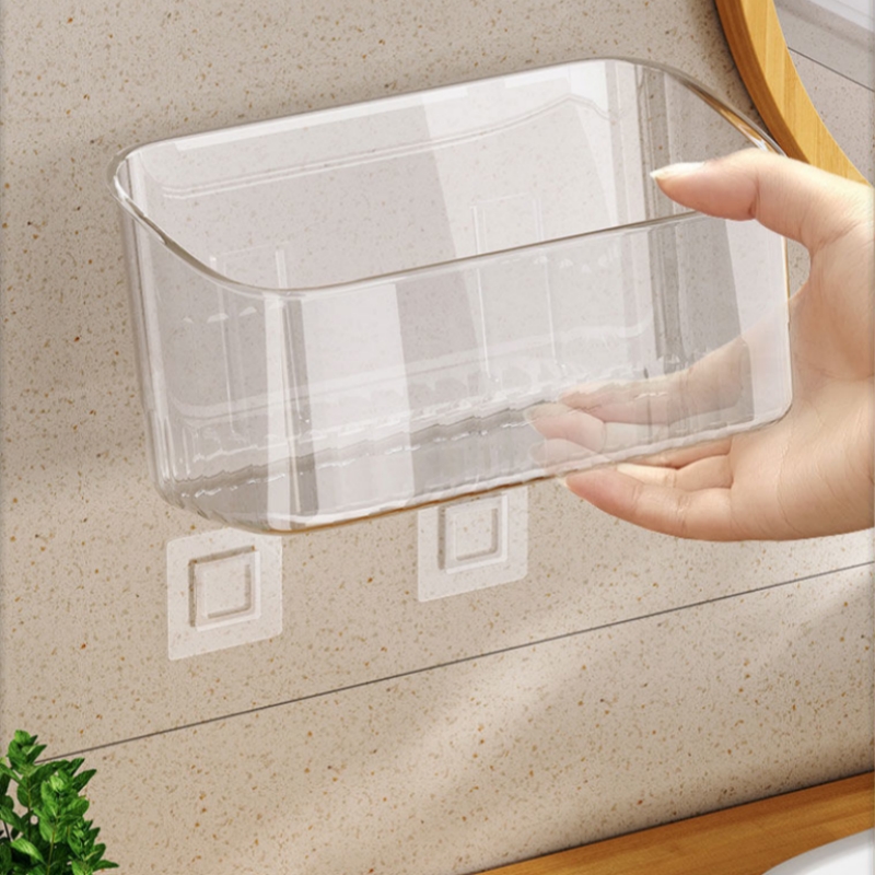 Estante organizador para el baño, soporte transparente para botellas de Gel de ducha montado en la pared, soporte de plástico sin perforación para el hogar, estante para mascotas