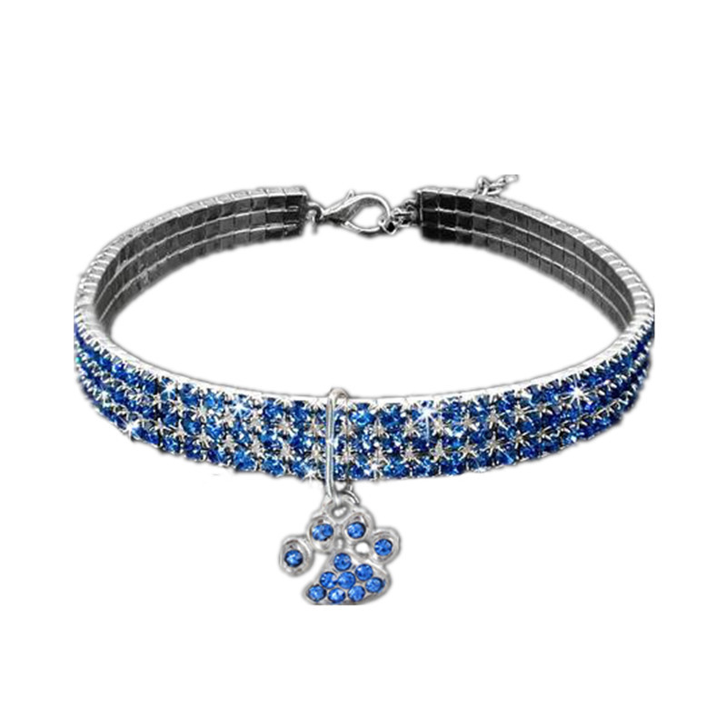 Collier de chien patte strass collier de chat taille de cou réglable 20CM ~ 30CM pour petits chiens moyens chat Chihuahua accessoires de chien: L / green