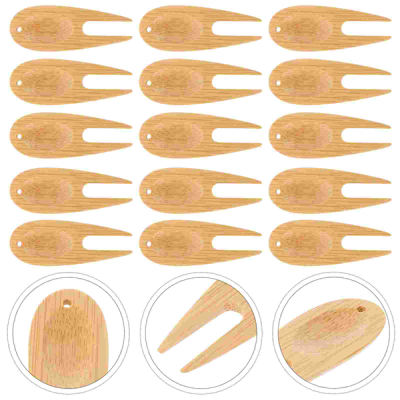 15Pcs Portable Golfs Divot Tools Fairway Repairing Tools Bamboo Golfs Forks (Khaki)