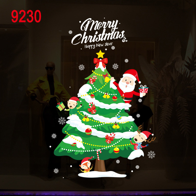 Christmas Window Stickers Santa Claus Removable PVC Christmas Tree DIY Wall Window Door Mural HVR88