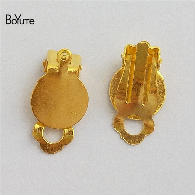 BoYuTe 100PCS 5 Colors Metal Iron No Pierced Ear Clip with 10MM Blank Base Diy Earrings Jewelry Parts Accessories: Gold Plated