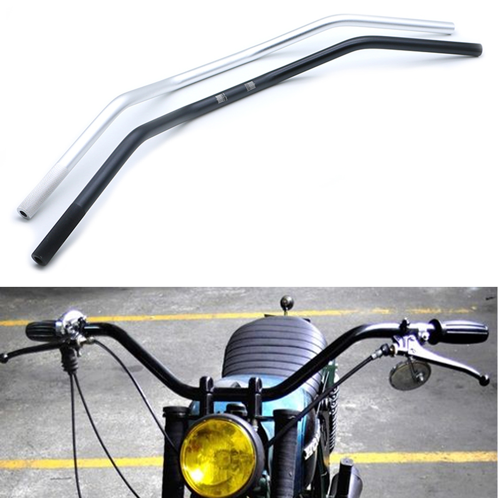 Guidon Moto Universel Noir - 7/8" 22mm - Longueur 66.5cm - Style Rétro - Compatible Yamaha Suzuki Kawasaki Honda