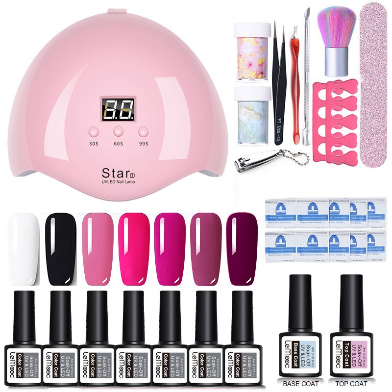 Neglesæt uv led lampe tørretumbler negle gel lak kit farverigt soak off uv gel værktøj sæt negle stickers til nail art gør det selv værktøjer: 7