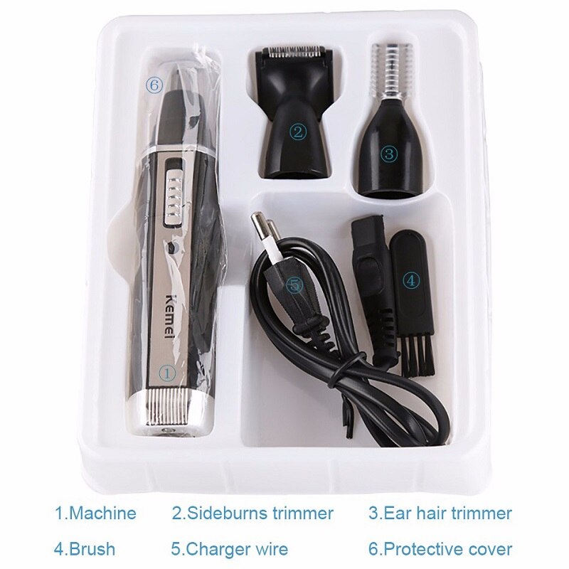 Kemei KM-6631 3 in 1 Rechargeable Nose Trimmer Electric Face Care Shaving Trimmer For Nose & Ear Nose Hair Cutter