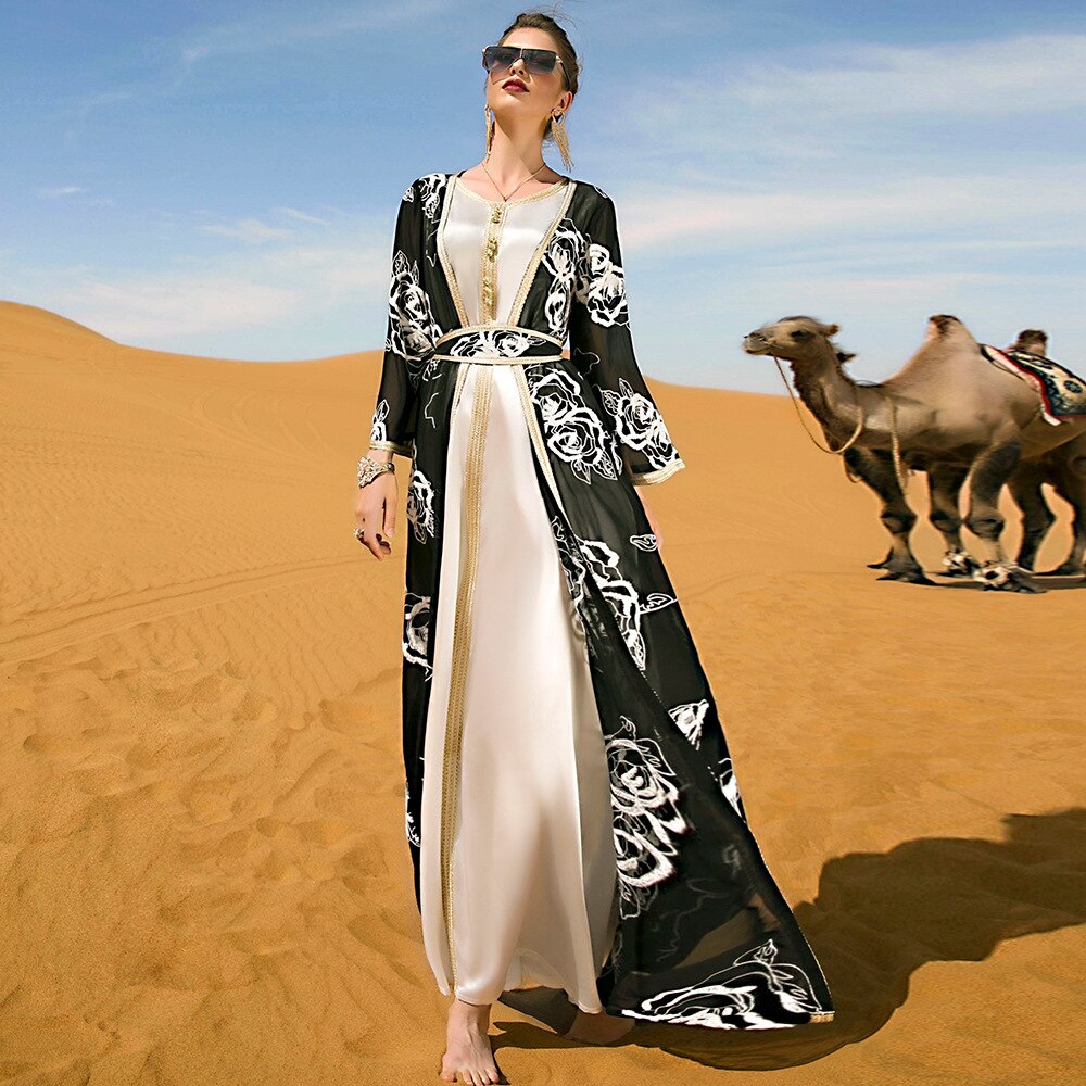 Embroidery Dubai Arab Cardigan Open Abaya Dress #25219 main image 1