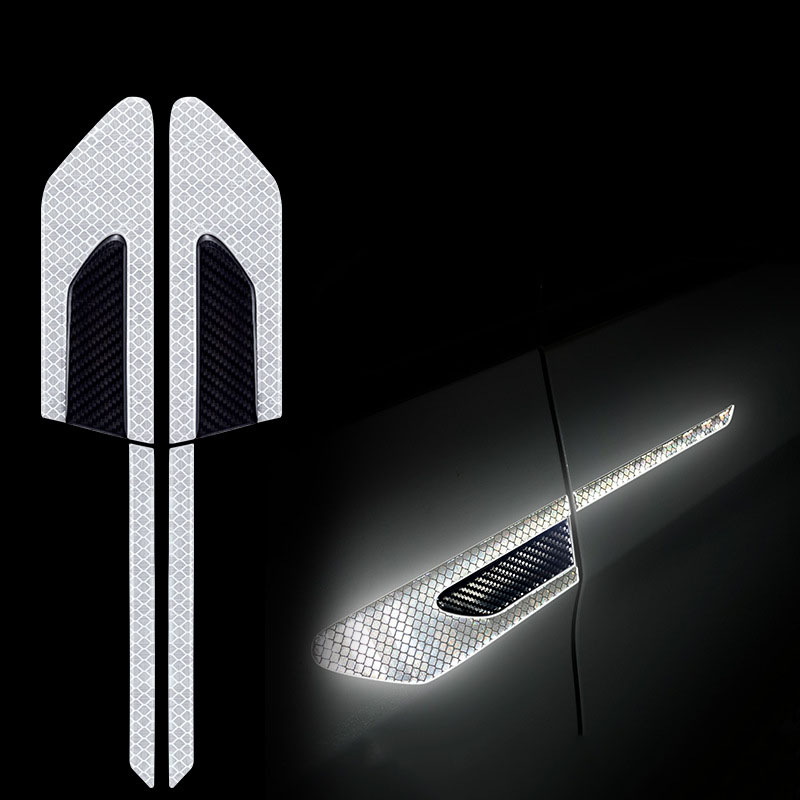 2Pcs/Set Car Reflective Safety Warning Strip Tape Car Bumper Reflective Strips Secure Reflector Stickers Decals: White