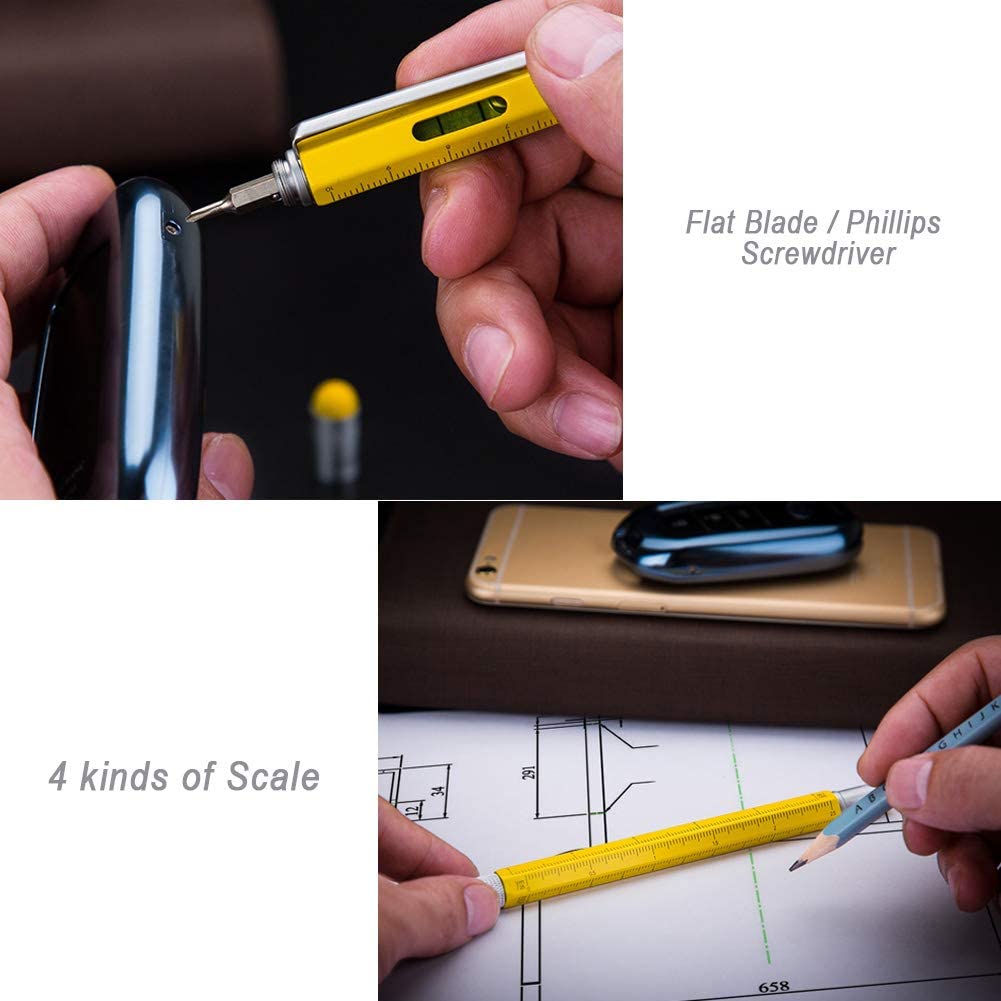 5/10 Stück 7in1 Multifunktionaler Kugelschreiber Handwerkzeug Messtechnik, Lineal, Schraubendreher, Touchscreen-Stift, Wasserwaage