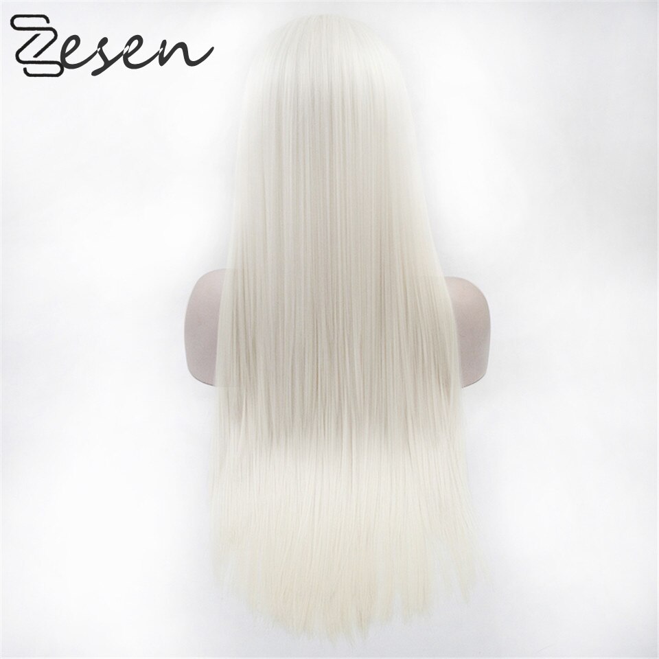 Zesen Long Silky Straight Synthetic Lace Front Wig 13x4 White Natural Middle Part Hair Heat Resistant Fiber For Black/White Wome