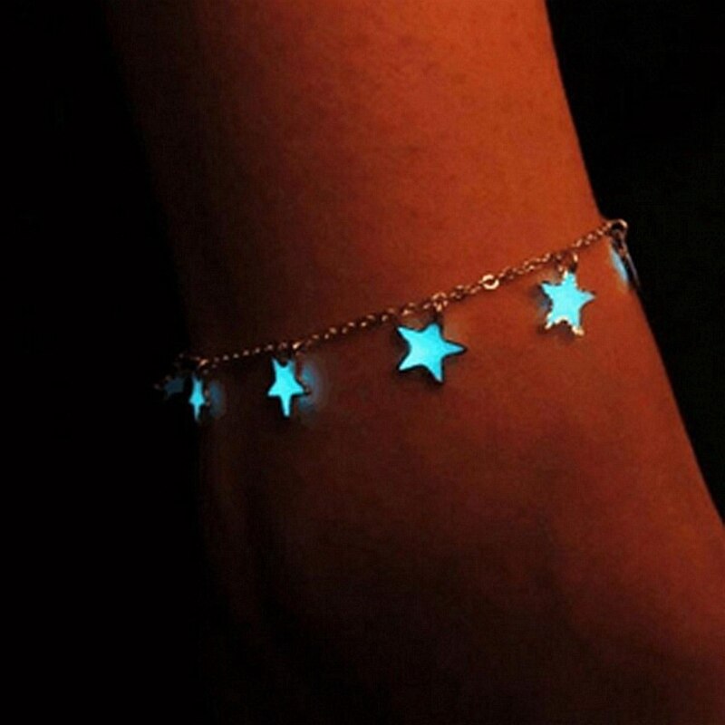 SHUANGR Bohemen Lichtgevende Hart Hanger Enkelbanden Voor Vrouwen Mooie Armband op de Been Star Enkelband Mode Vrouwelijke Voet Sieraden