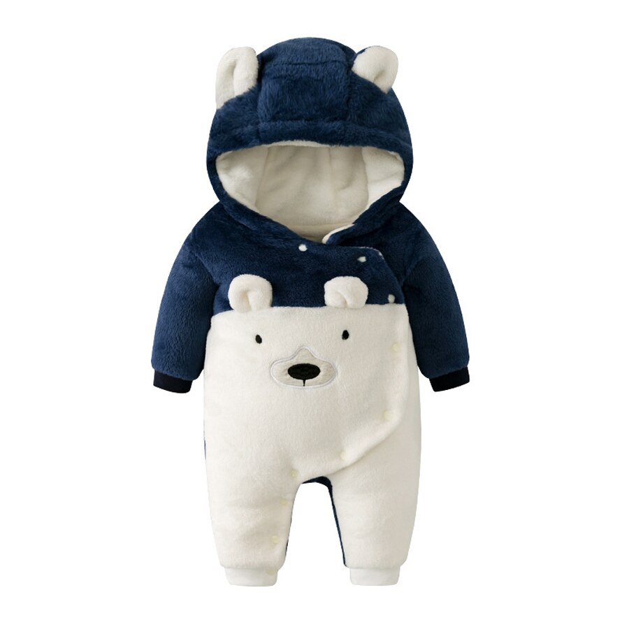 Iyeal Winter Baby Jongen Meisje Kleding Beer Hooded Romper Leuke Peuter Baby Warm Uitloper Flanel Kids Kleding: A01 Navy blue / 18m