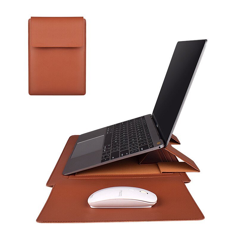 Laptop Sleeve case With Stand Function Compatible For Macbook Air/Pro 13 14 15.6inch notebook bag with Stand Holder: 13.3 inch brown