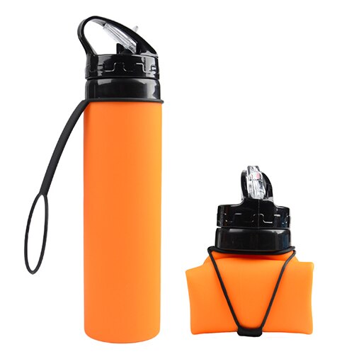 Lichtgewicht opvouwbare rietjes beker 600ml draagbare drinkbekers voor volwassenen en baby's siliconen waterfles kinderen outdoor sportfles: Oranje