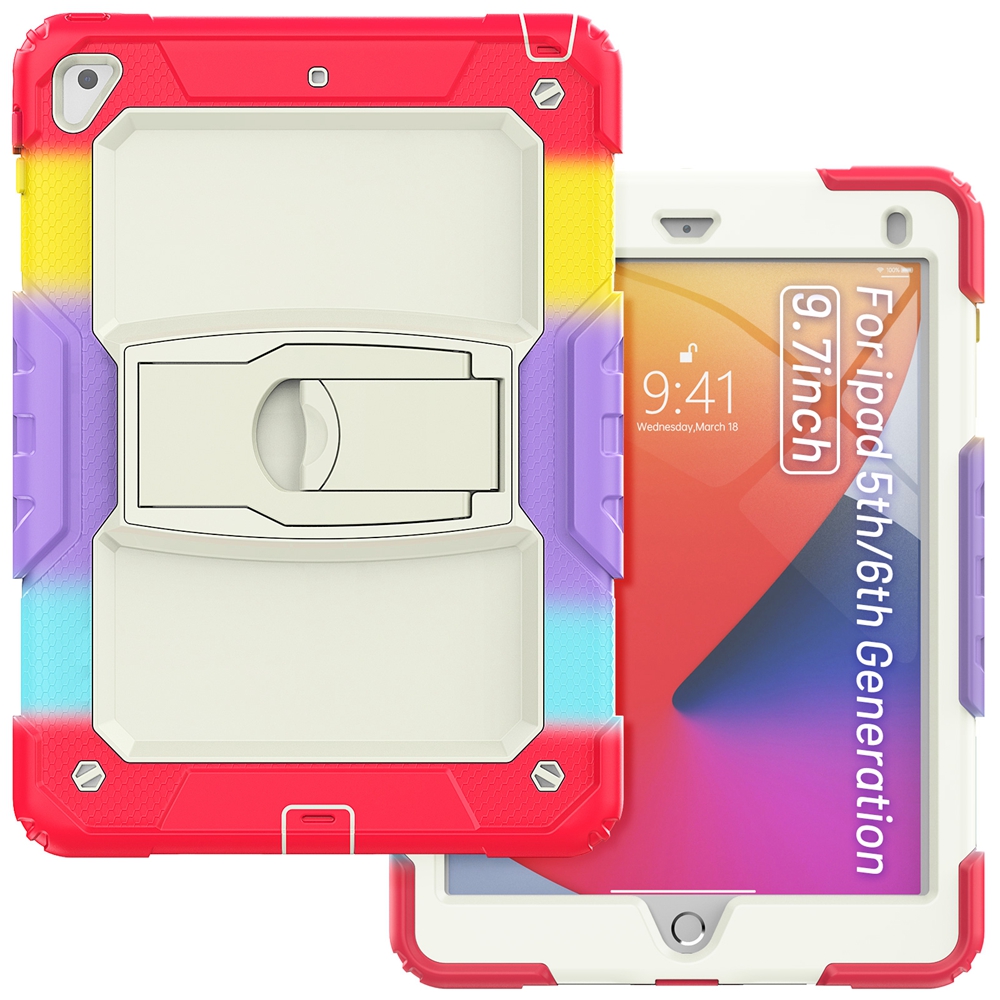 For Apple iPad 9.7 Air 2 Pro 9.7 A1566 A1822 A1893 Case Kids Safe Silicon PC Hybrid Shockproof Stand Tablet Cover: Pink