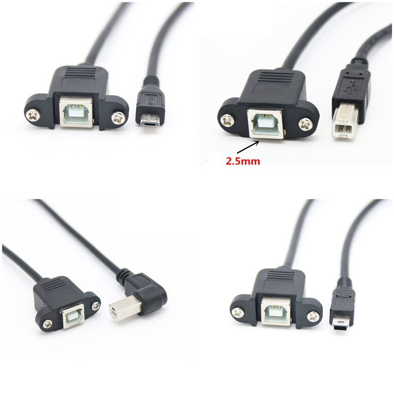 Usb 2.0 B Male Naar Usb B Female Printer Panel Mount Naar Micro Usb Mini Usb Type-Cmale Extension kabel Schroef Gat Connector Graden