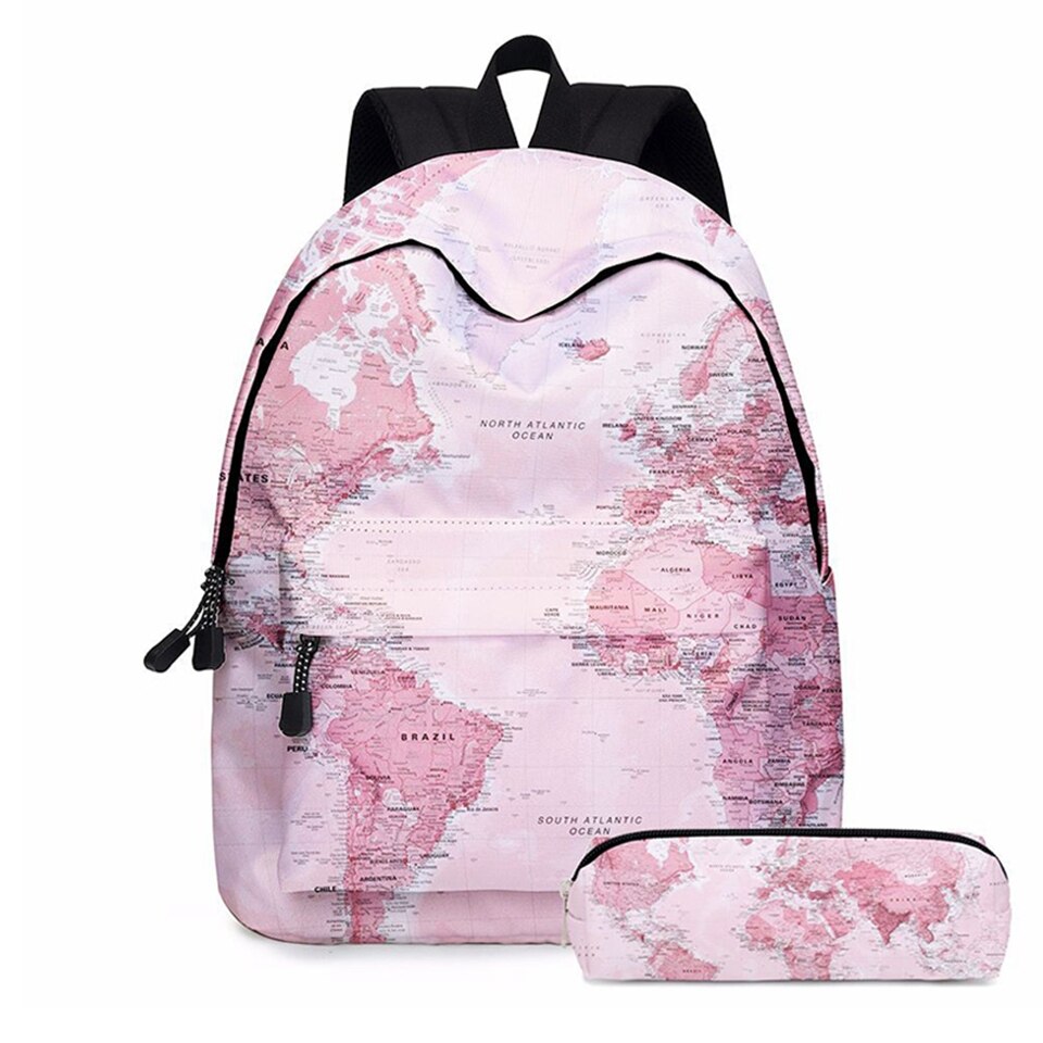 Verdenskort trykt primær ungdomsskoletaske til piger børn børn bogtaske rygsæk tilbage til skolen pige: Stil 1