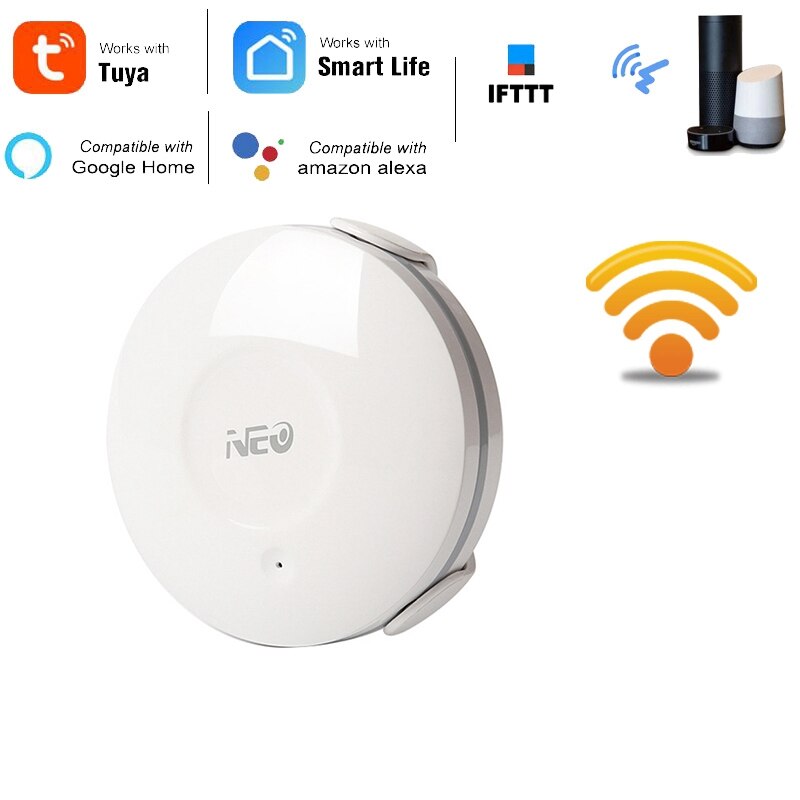 Electric WiFi Water Sensor Flood Leak Detector Alarm Tuya Smart Life App for IOS Android Notification Alerts