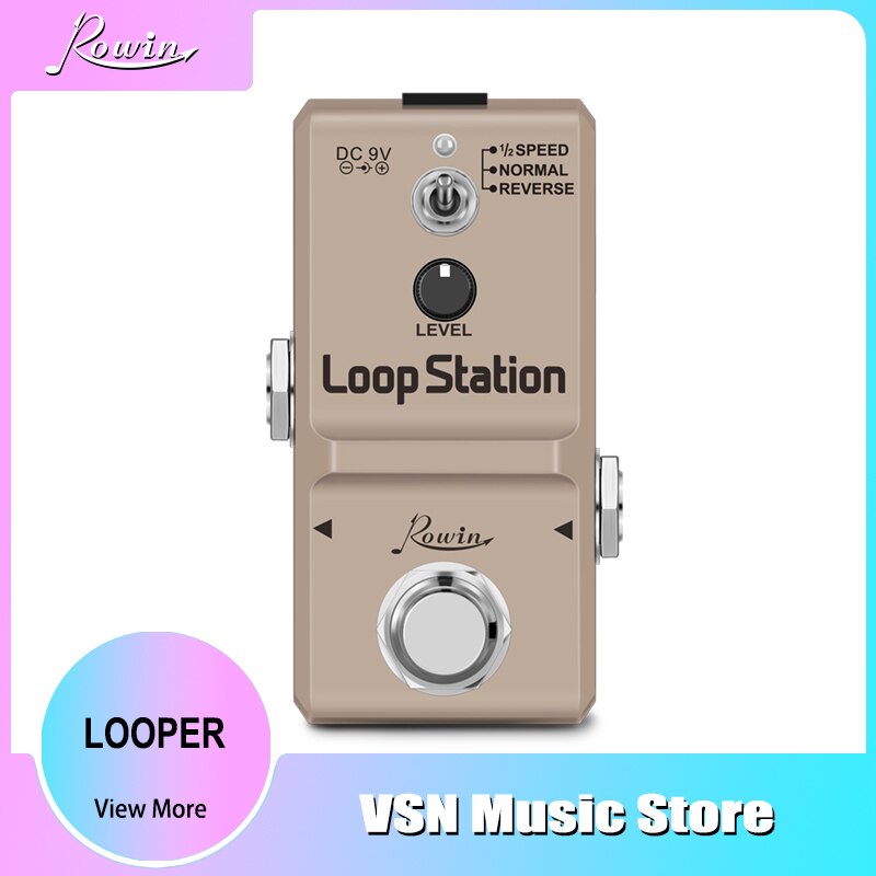 Rowin Guitar Looper Pedal Loop Station Unlimited Overdubs 10 Minutes of Looping, 1/2 time, and Reverse USB Port 3Mode True Bypas