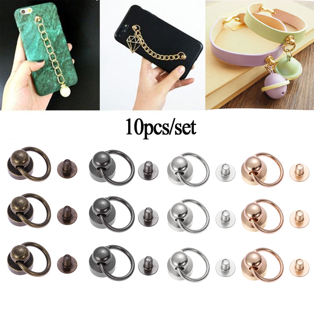 10 Stks/zak Ronde Hoofd Ring Spikes Punk Messing Kledingstuk Klinknagel Met Schroeven Voor Hoed/Schoen/Leer/tas Choker Telefoon Case Diy Ambachten