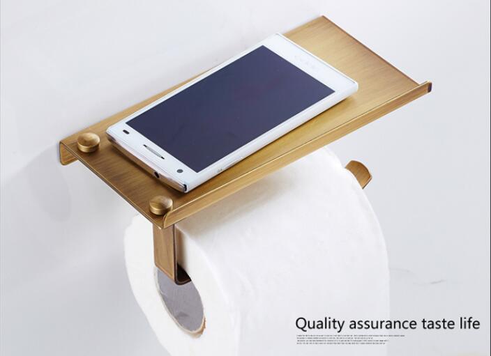Stainless Steel Bathroom Paper Phone Holder with Shelf Bathroom Mobile Phones Gold Towel Rack Toilet Paper Holder Tissue Boxes: antique