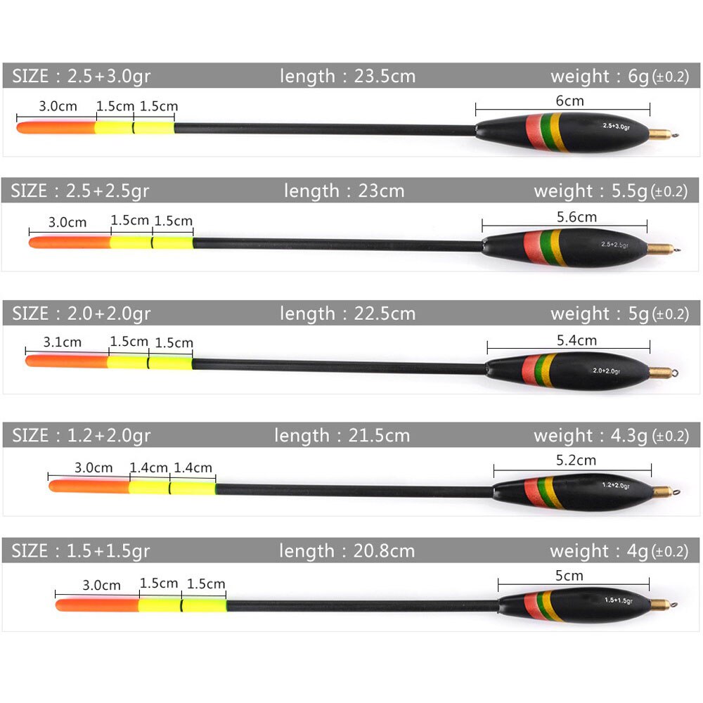 FLYSAND Kit de Bobber de pêche Durable haute sensibilité flotteurs de pêche en bois de Balsa multi-usages appâts d'alimentation pour poisson attirail 5 tailles ensemble