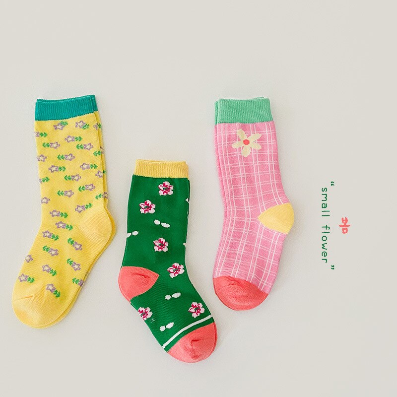 3 paia/lotto Z286 primavera Cototn floreale Plaid coreano ragazze calzini al ginocchio calzini ragazze bambini calzini: Z286 A / L 5-8L
